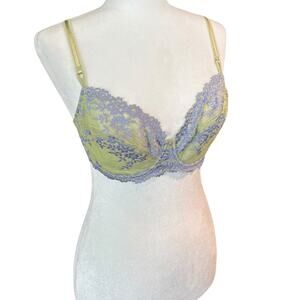 Wacoal Lace Underwire Bra 36C Green Purple Floral Sheer Sexy